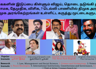 நடிகைகளின் இடுப்பை கிள்ளும் விஜய், தொடை நடுங்கி திமுக அரசு, பாமக, தேமுதிக, விசிக,? டெல்லி பாணியில் திமுக அரசுக்கு.., அதிமுக அரங்கேற்றங்கள் உள்ளிட்ட கருத்து மூட்டைகளுடன் வாக்காளர் சாமி! Theme: “Current Affairs-Vakalar Samy”, Image by “The News Park”